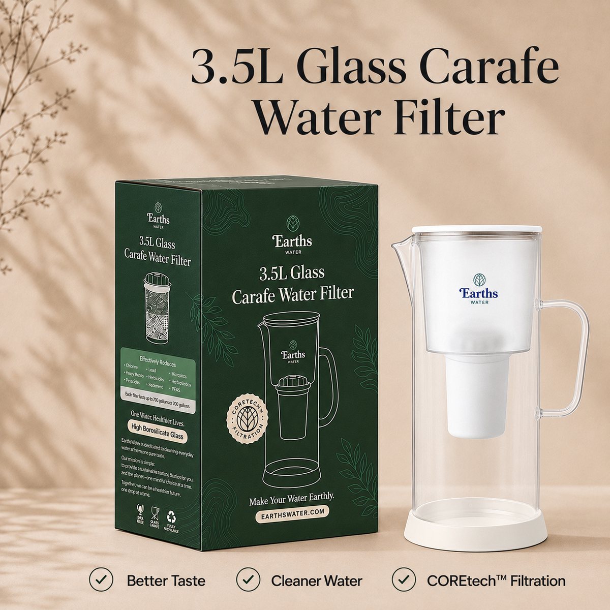 3.5L Glass Water Filter Jug Carafe - White