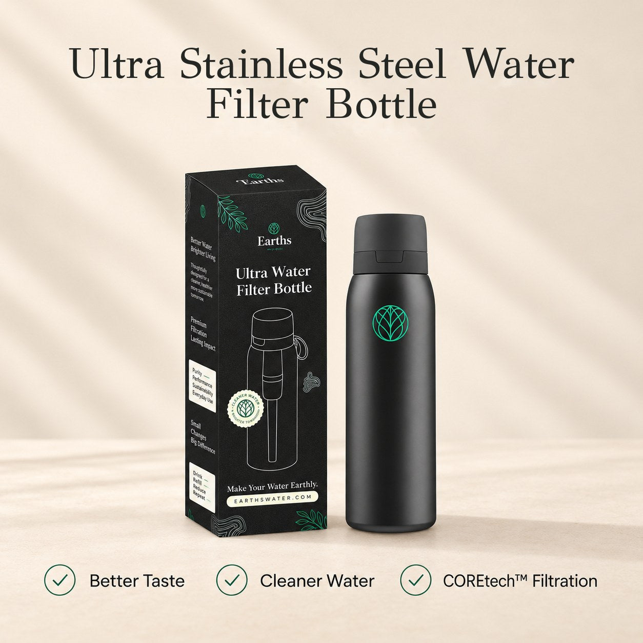 Ultra Stainless Steel Water Filter Bottle + Nature Filter