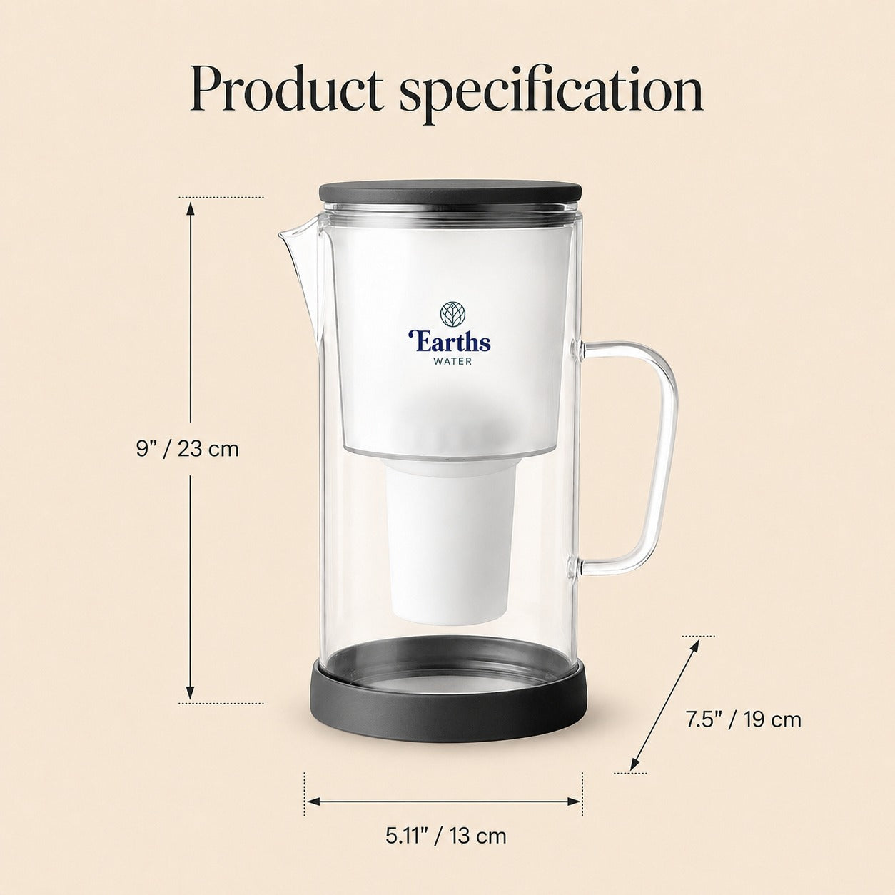 2.5L Glass Water Filter Jug Carafe - Black