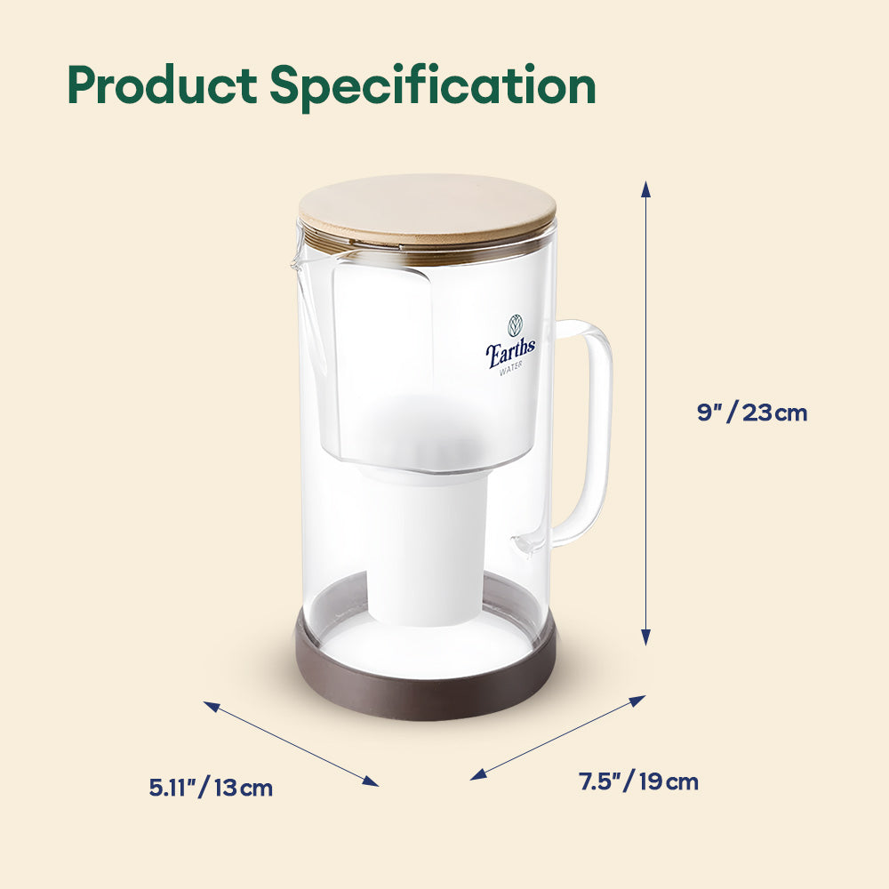 2.5L Glass Jug Carafe Alkaline Water Filter - White