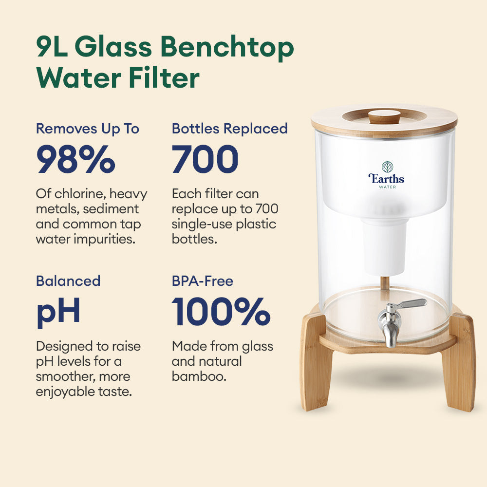 9L Glass Benchtop Alkaline Water Filter - Black Bamboo