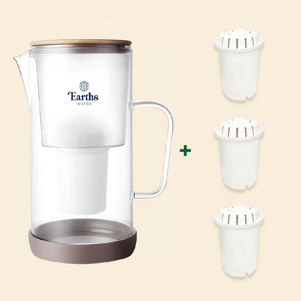 2.5L Glass Jug Carafe Alkaline Water Filter - Natural + 3 Replacement Filters [BUNDLE]