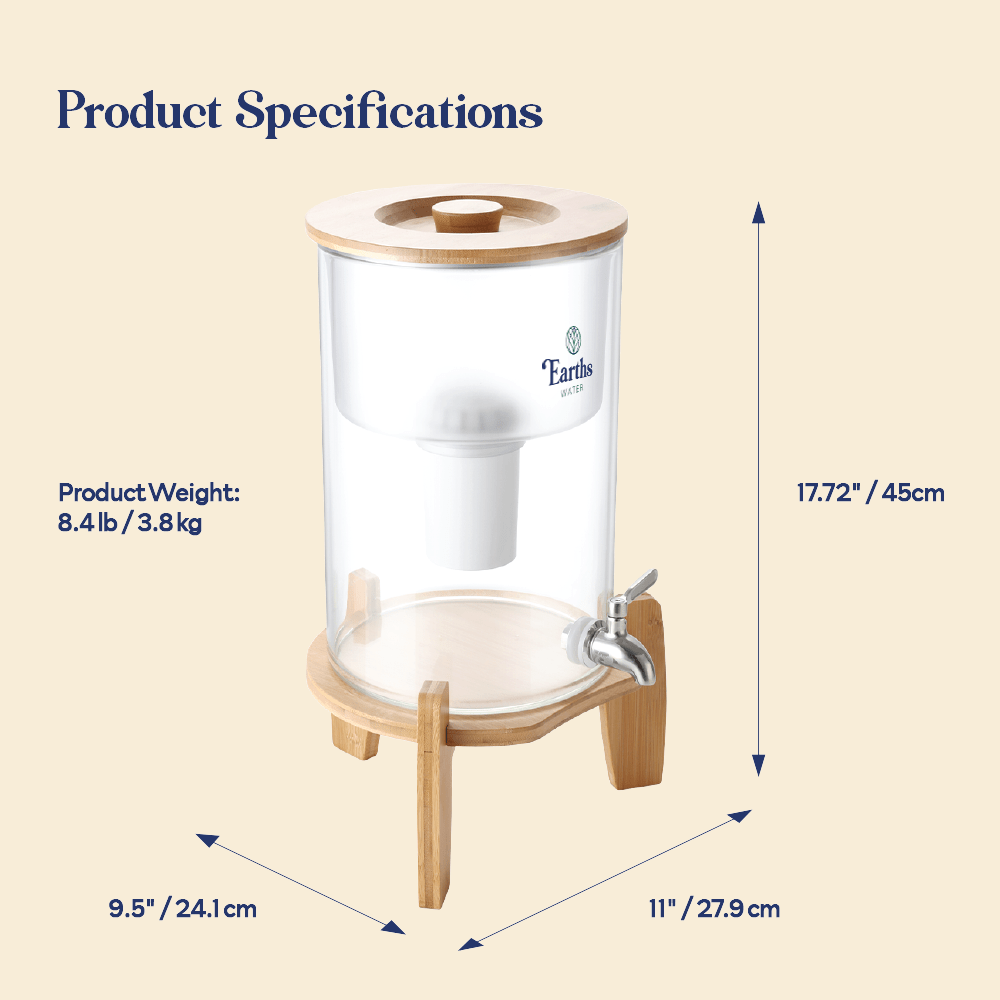 9L Glass Benchtop Alkaline Water Filter - Natural Bamboo + 3 Replacement Filters [BUNDLE]