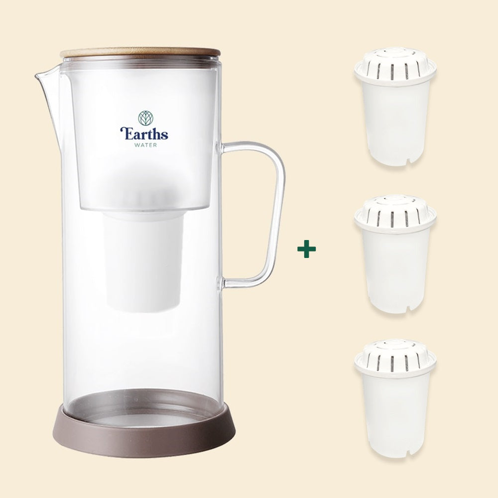 3.5L Glass Water Filter Jug Carafe - Natural + 3 Replacement Filters [BUNDLE]