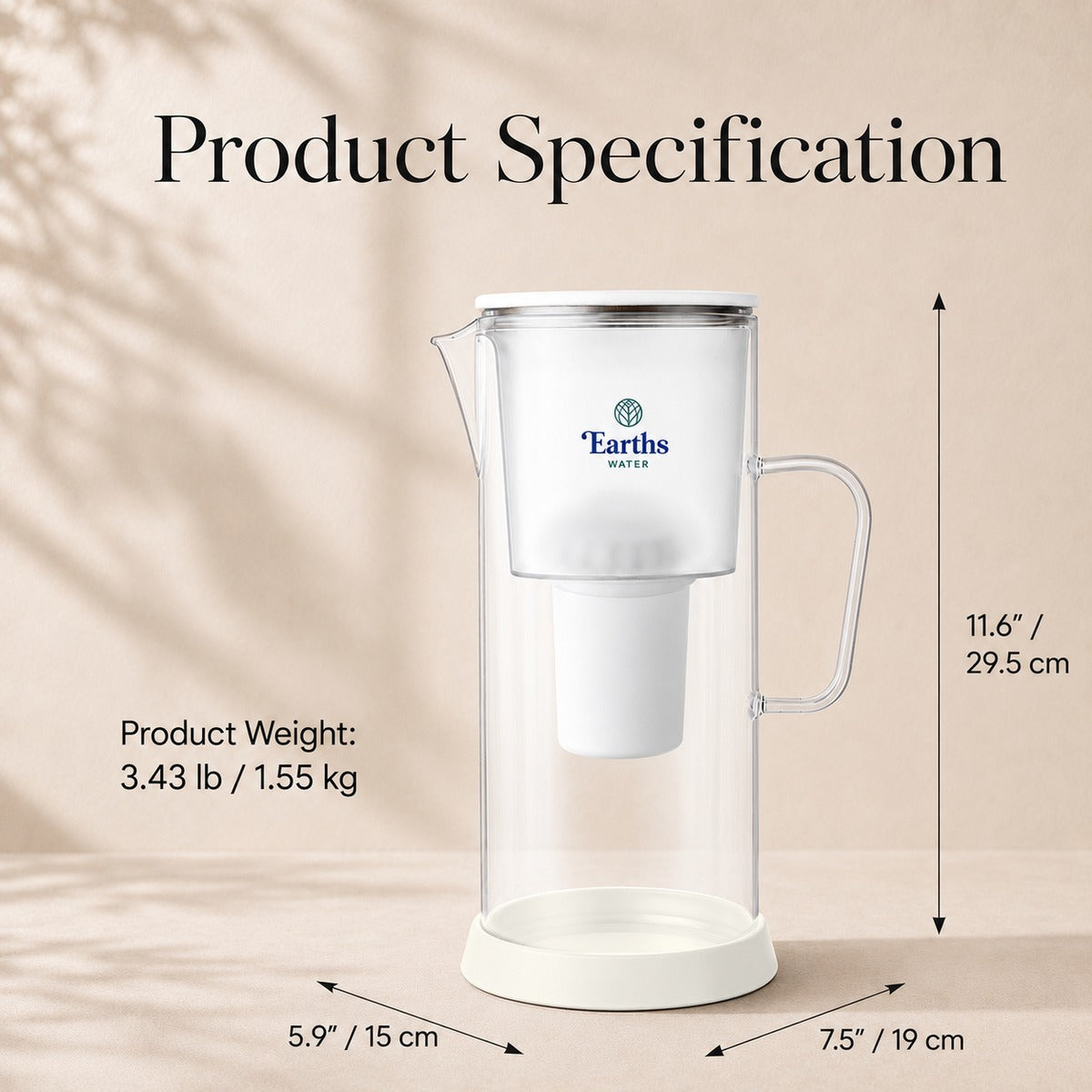 3.5L Glass Water Filter Jug Carafe - White