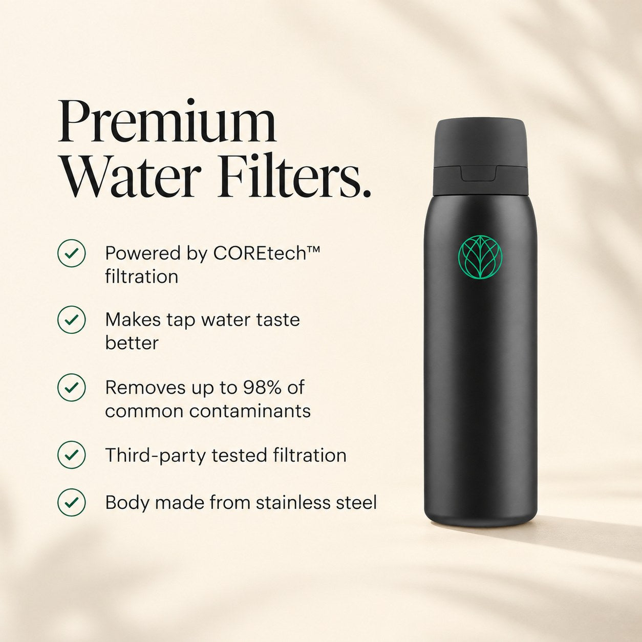 Ultra Stainless Steel Water Filter Bottle + Nature Filter