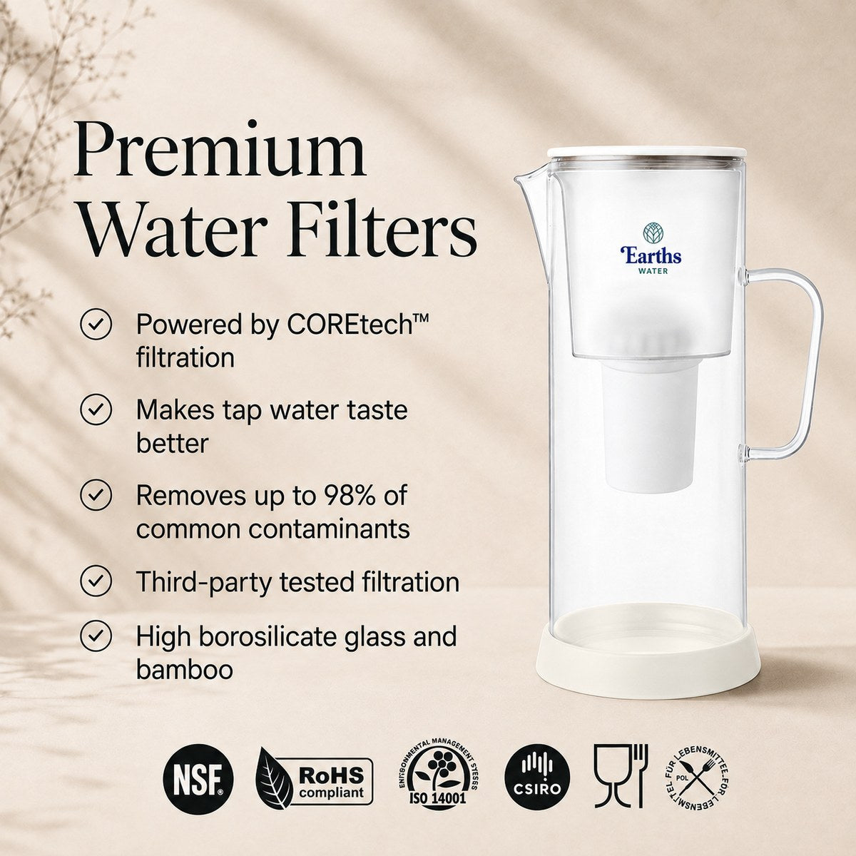3.5L Glass Water Filter Jug Carafe - White