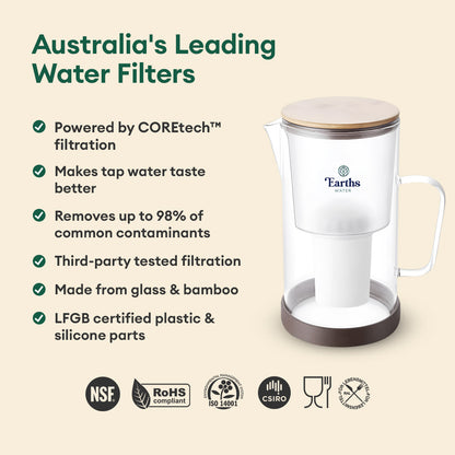 2.5L Glass Jug Carafe Alkaline Water Filter - White