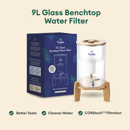 9L Glass Benchtop Alkaline Water Filter - Black Bamboo