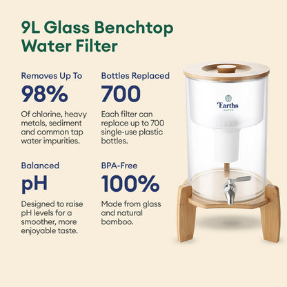9L Glass Benchtop Alkaline Water Filter - Black Bamboo