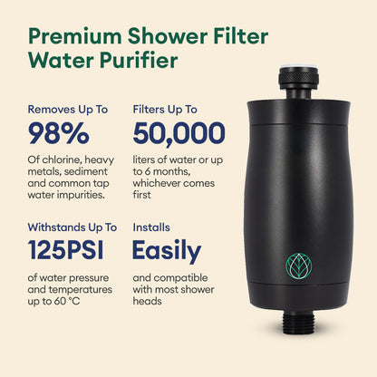Premium Shower Filter Water Purifier & Water Softener - Black