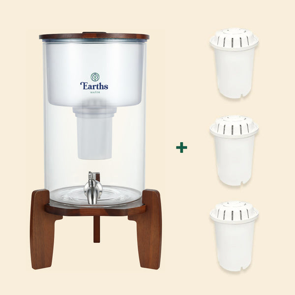 9L Glass Benchtop Alkaline Water Filter - Eco Acacia + 3 Replacement Filters [BUNDLE]