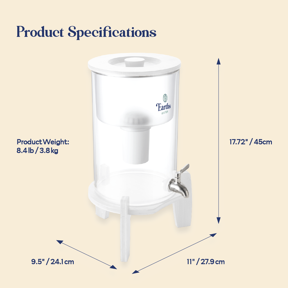 9L Glass Benchtop Alkaline Water Filter - White Bamboo